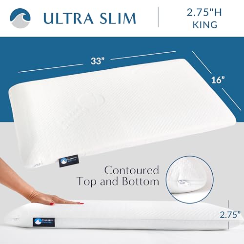 Bluewave Bedding Ultra Slim Gel Memory Foam Pillow for Stomach and Back Sleepers - Thin, Flat Design for Cervical Neck Alignment and Deeper Sleep (2.75-Inches Height, King Size) - size: 2.75"H (King), style: Gel Memory Foam