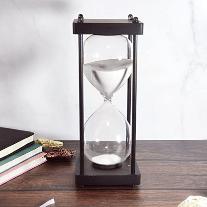 SAMLONG Large Hourglass Timer 60 Minute, Black Wooden Sandglass, White - color: 60 Min White Sand