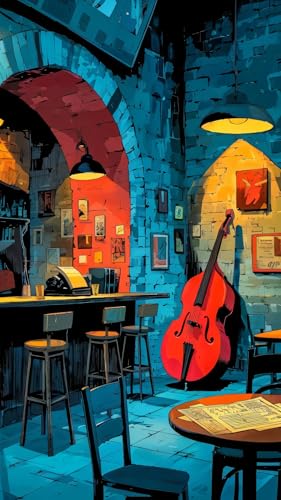 ARTGOTO Large Paint by Numbers for Adults Jazz Club | 15.7x27.5inch/40x70cm Paint by Number Kit on Canvas, Double Bass Music Lounge Acrylic Painting Set with Brushes, No Frame - color: PBN057
