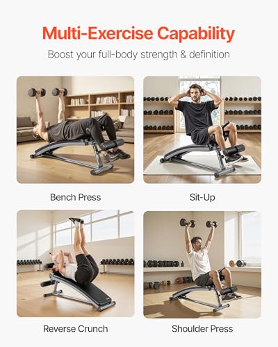 VEVOR Sit Up Bench, Curved Decline Ab Bench with Reverse Crunch Handle, with 6 Adjustable Height Setting, Heavy Duty Steel, 600 Lbs Capacity for Home Gym Workouts, Strength Training, Full Body Muscles - size: Ab Bench/600lbs