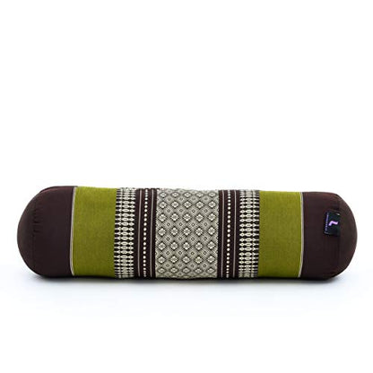 Leewadee Small Yoga Bolster – Shape-Retaining Cervical Neck Roll, Tube Pillow for Comfortable Reading, Kapok Filling, 22 x 6 x 6 inches - color: Sf20 - Brown, Green