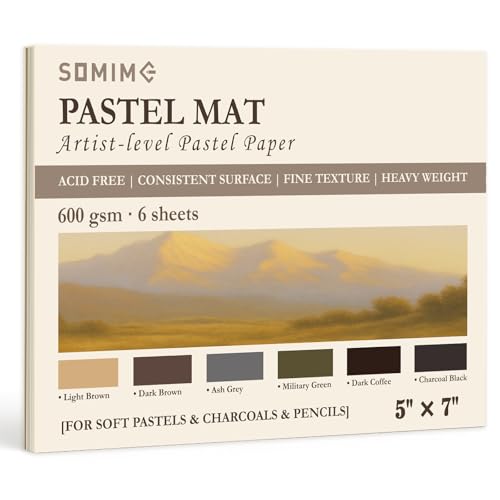 Somime 5x7 Sanded Pastel Paper Pad, 600gsm 6 Sheets of 6 Assorted Colors | Heavyweight Artist Drawing Paper Pad for Pencils and Soft Oil Charcoal Pastels - size: 5x7 6 sheets