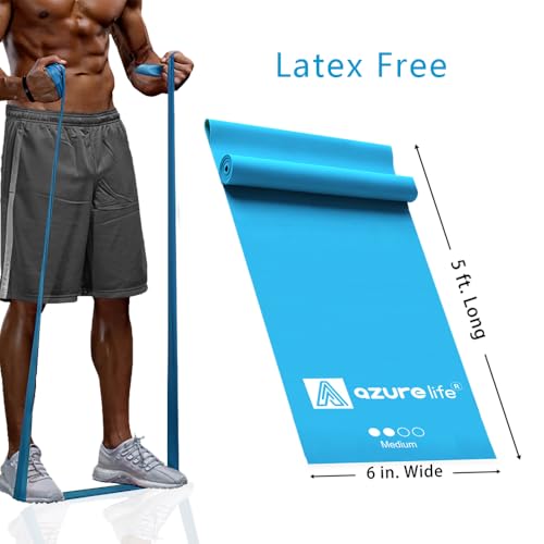 A AZURELIFE Professional Individual Exercise Resistance Bands, Single 5, 6,7 Ft or 8 Yards Elastic Bands, Non-Latex Stretch Bands for PT, Yoga, Pilates, Rehab, at-Home or The Gym Workouts - color: Blue - Medium, size: 5 Feet