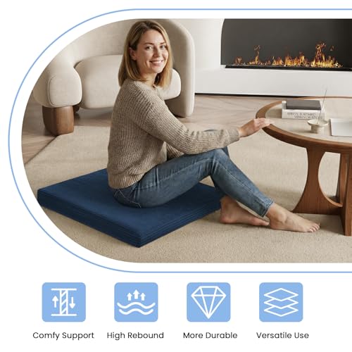 Meditation Cushion, Meditation Mat with Knee Support, Navy Blue - color: Navy Blue, size: 24X24X2 Inch