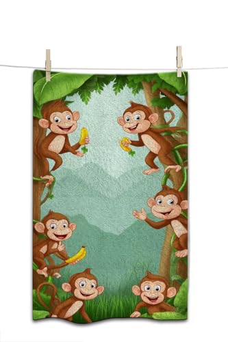 Little Monkeys Jungle Bath Towel 15X30 Inch Washcloths So Happy with Banana Tree Green Face/Body/Hair/Hand Towel for Spa Gym Yoga Swim Bathroom Kitchen Hotel - color: Little Monkeys Jungle