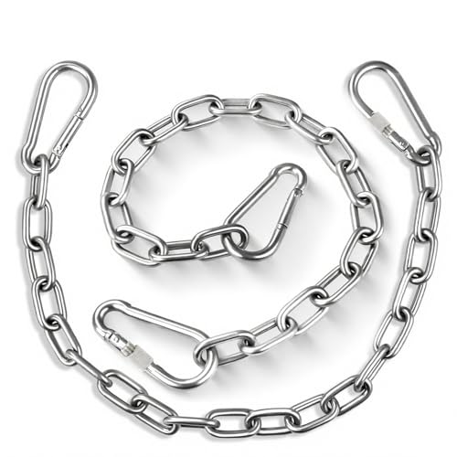 Heavy Duty Stainless Steel Chains, Heavy Punching Bag Chain with 2 Carabiners, 550LB Capacity Hammock Hardware Kit for Swing Chairs Hammocks Punching Bags Yoga Trapeze Indoor & Outdoor Gym