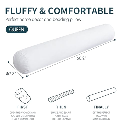 SyMax 7.8"x60" Body Pillow for Queen Bed, Long Round Body Pillow for Adults, Memory Foam Bolster w/Removable Velvet Cover, Headboard Gap Filler Pillow, White - color: White, size: 60.2 inch