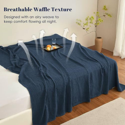 PHF Lightweight Waffle Weave Blanket Queen for Bed Navy Blue 90"x90" - color: Navy Blue, size: Queen(90"x90")