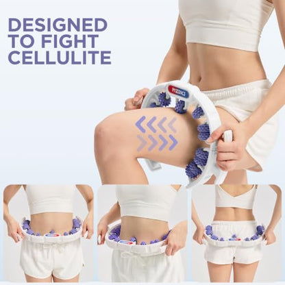 Cellulite Massage Tool, Anti-Cellulite Roller- Lymphatic Drainage Massager - Muscle Roller, Deep Fascia Massage, Dimpled Skin Removal, Legs/Thighs/Buttocks (15 Wheel - Purple) - color: White and Purple