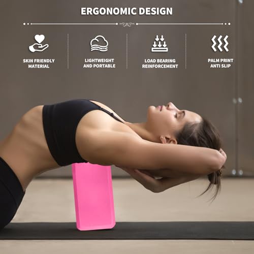 Yoga Blocks 2 Pcs, 9"x6"x3" Yoga Brick Foam Blocks EVA Foam Block Yoga Props Accessories for Yoga Pilates Stretching and Meditation - color: Rose Red