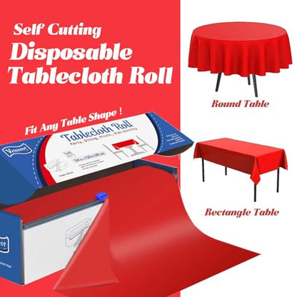 Red Table Cover Roll Disposable Tablecloth: 54in X 120ft Table Covers Plastic Table Cover Roll with Easy Slide Cutter Red Table Covers for Parties Disposable - color: Red, size: 1440" x 54" (Rectangular)