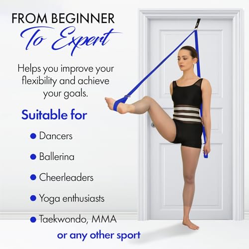 Stretching Strap with Door Anchor for Splits and Flexibility Training - color: Dark Blue