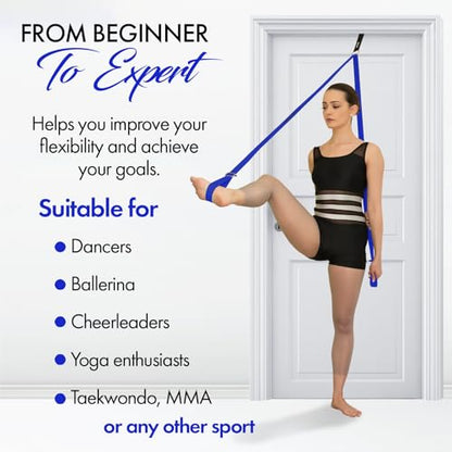 Stretching Strap with Door Anchor for Splits and Flexibility Training - color: Dark Blue