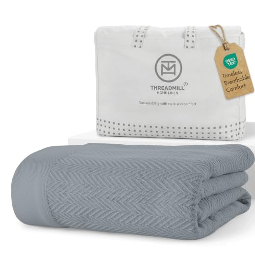 Threadmill Luxury 100% Cotton King Herringbone Blanket, Scottish Grey - color: Scottish Grey, size: King (106" x 92")