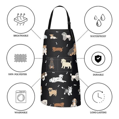 Apron with Pockets, 32x28 inch, for Women Men, Dog | Labrador Puppy Doodle Waterproof Adjustable Bib Aprons for Kitchen Cooking Baking Painting Gardening - color: Dog
