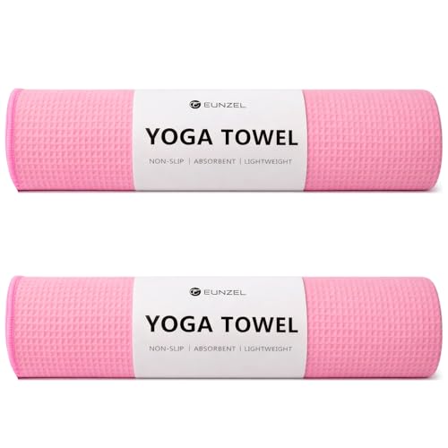 Eunzel 2 Pack Hot Yoga Towel, Non-Slip Yoga Mat Towel with Grip Dots Stickyfiber Sweat Absorbent Towel for Hot Yoga, Pilates and Workout 72" x 24", Pink - color: Pink