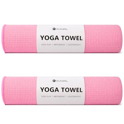 Eunzel 2 Pack Hot Yoga Towel, Non-Slip Yoga Mat Towel with Grip Dots Stickyfiber Sweat Absorbent Towel for Hot Yoga, Pilates and Workout 72" x 24", Pink - color: Pink