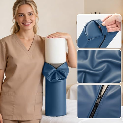 Semi-Round Massage Bolster, 21x6x3 in Half Moon Lower Back Support Pillow - color: Medium Blue - 21x6x3 in - Pu Leather
