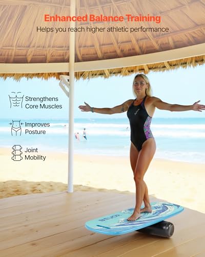 VEVOR Balance Board, 2-in-1 Wobble Board Trainer for Adults, Premium Wooden Balance Training Equipment, with Roller, Magnetic Stoppers, Storage Rack, for Core Workouts, Surf Trainer & Physical Therapy - size: 30 inch