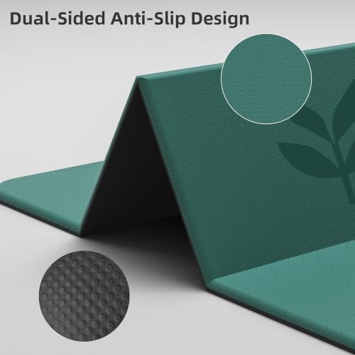 HAHE Extra Thick 7-Fold Yoga Mat, 72"x24"x0.47" TPE Exercise Mat - color: Flower Dark Green + Black