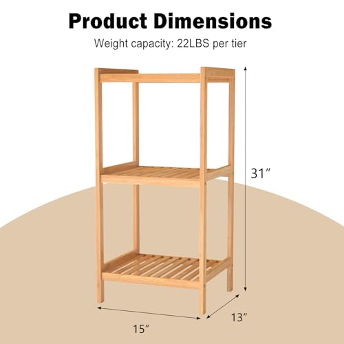 kinbor 3-Tier Bamboo Shelf Freestanding, Bathroom Standing, Natural Bamboo - size: 3-Tier