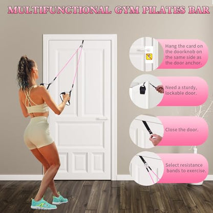Bbtops Pilates Bar Kit with Resistance Bands,Pilates Bar with Stackable Bands Workout Equipment for Legs,Hip,Waist and Arm,Exercise Fitness Equipment for Women & Men Home Gym Yoga Pilates - color: Rose