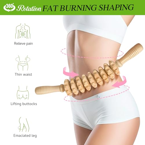 Curved Wood Therapy Massage Stick, Wooden Cellulite Muscle Roller for Legs - color: Wood Curved