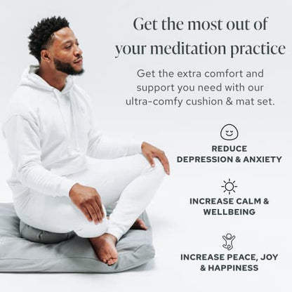 Mindful Modern 명상 쿠션 & 자부톤 명상 매트 번들 - 요가용 100% 면 명상 쿠션 세트 - 메밀 초승달 모양 Zafu 바닥 베개 직사각형 매트 - 슬레이트 그레이 색상
