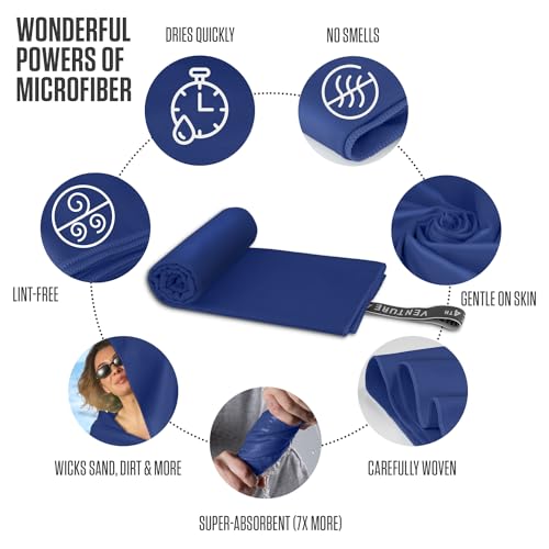 VENTURE 4TH Quick Dry Microfiber Towel for Camping & Gym - Navy Blue Large - color: Navy Blue, size: 60.00" x 31.50"