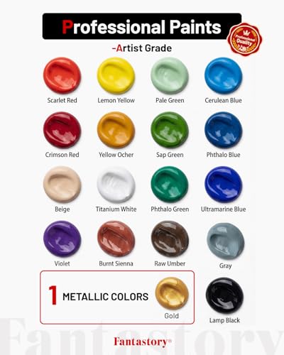 Fantastory 36ml 18 Colors Professional Acrylic Paint Set with 10 Brushes | Designed for Demanding Projects on Canvas, Wood, Stone, and Model Building - style: 18 Colors
