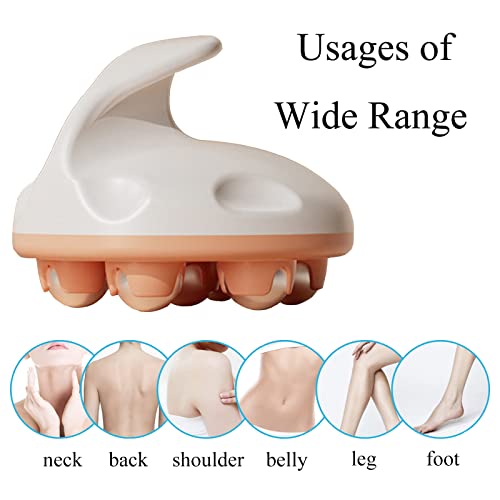 WMM Hand Held Massager, Full Body Massage Tool with Roller Ball Massager Manual 360-degree-roller for Muscle Back Neck Joint Foot Shoulder Leg Pain Relief with Portable Design - color: Orange