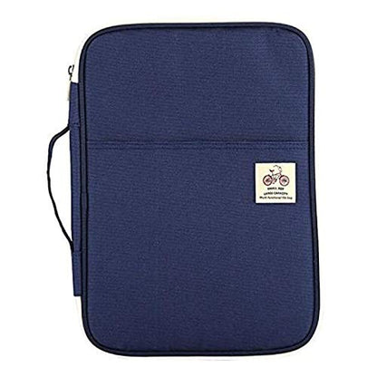 JAKAGO A4 Travel Portfolio Multifunctional Document Organizer Zippered Case for Office Supplies (Blue) - color: Blue
