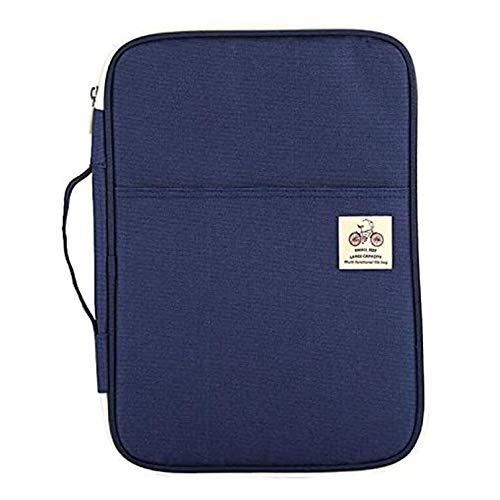 JAKAGO A4 Travel Portfolio Multifunctional Document Organizer Zippered Case for Office Supplies (Blue) - color: Blue