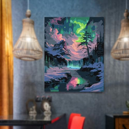 Lovepefe Snow Mountain Paint By Numbers Kit for Adults Beginner Waterfall Adult Paint By Number Kits On Canvas Mountain Oil Painting Kit for Adults Kits for Gift Home Wall Decor 16x20 Inch