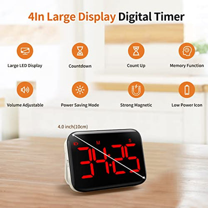 Digital Kitchen Timer, Magnetic Large Display for Cooking & Classroom - color: Dark Red