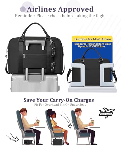Gym Bag for Women,Travel Duffle Bag for Travel with Wet Pocket Weekender Overnight Carry On Tote Bag Luggage Bag with Trolley Sleeve Personal Item Travel Bag Hospital Diaper Bag Black - color: M1-Black