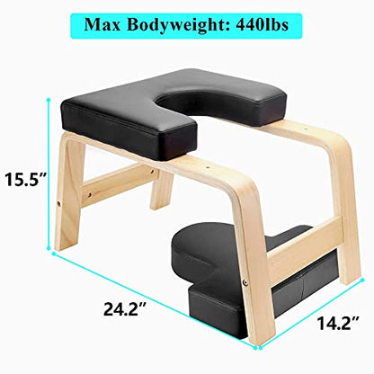 C-CHAIN Balanced Yoga Headstand Bench - Ideal for Workout, Fitness and Gym, for Both Beginner and Experience Yogis - Wood and PU Pads - Relieve Fatigue and Build Up Body - color: Black