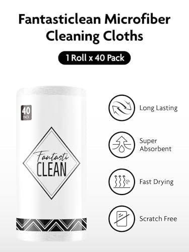 Fantasticlean Microfiber Cleaning Cloth Roll- 40 Sheets, 12" x 12" (White) - color: White, size: 40 pack