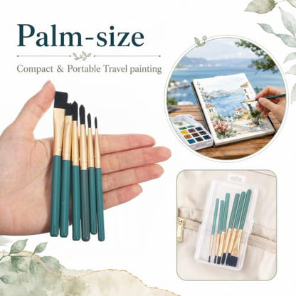 6pcs Mini Travel Watercolor Brush Set Including Flat and Round Brushes