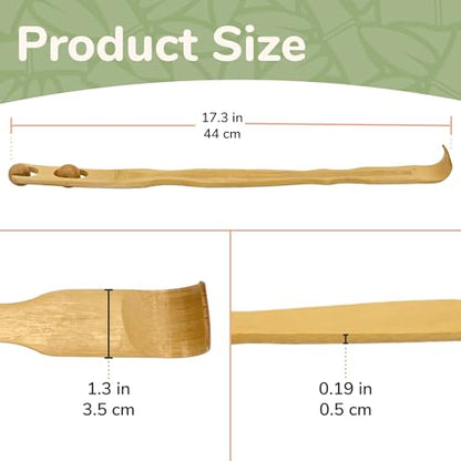 BambooMN 17 Inch Bamboo Wooden Back Scratcher Smooth Massage Roller Handle for Itching Stress Relief, 2 Units - color: 17" Backscratcher Smooth, size: 2 Units