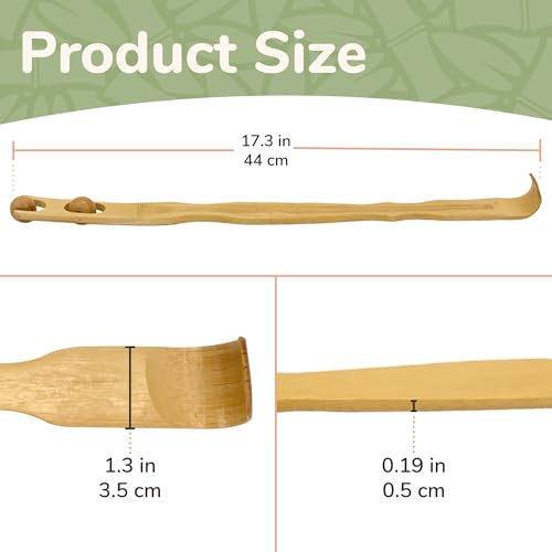 BambooMN 17 Inch Bamboo Wooden Back Scratcher Smooth Massage Roller Handle for Itching Stress Relief, 2 Units - color: 17" Backscratcher Smooth, size: 2 Units