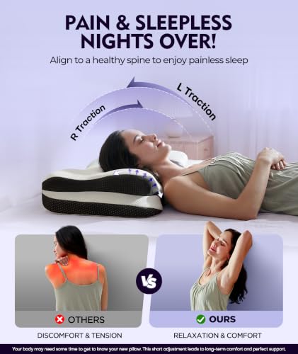 Osteo Zoned Contour Cervical Neck Pillow for Deeper Pain Relief Sleep, Q-max 3X Cooling Pillow with Non-Temperature Affected Memory Foam, Ergonomic Support Pillows for Back Stomach Side Sleeper - color: Deep Gray
