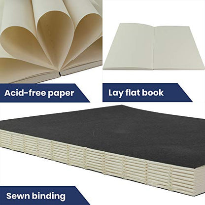 LayFlat Sketchbook - 8.27 x 11 Inches - Black Blank Note Book, 64 Sheets, Thick 100gsm Paper, for Drawing, Sketching, and journaling - color: Black, size: Large