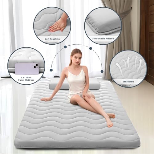 Japanese Futon Floor Mattress, 100% High Density Comfortable Foam, 3.5" Thicken Foldable Mattress Tatami Mat Sleeping Pad, Ideal for Comfort and Support, Kids Floor Lounger Pillow Bed Sofa (Twin） - color: Grey, size: Twin( 80 x 39 )