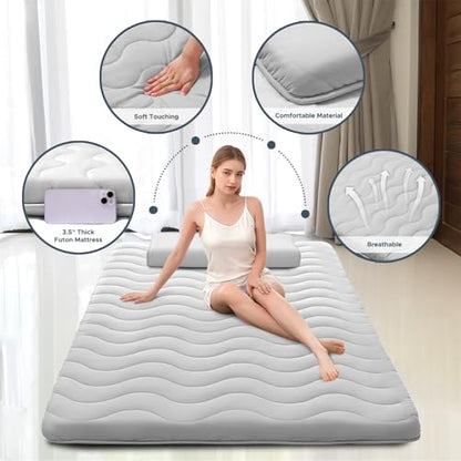 SCHNAUZER HOME Japanese Floor Mattress Futon Mattress Queen 3.5" Thick - color: Grey, size: Queen( 80 x 60 )