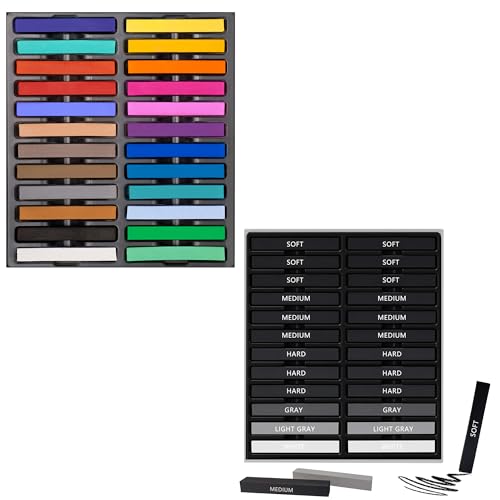 24 Pcs Compressed Charcoal Sticks, 24 Pcs Vibrant Colors Chalk Sticks for Drawing, Blending, and Shading