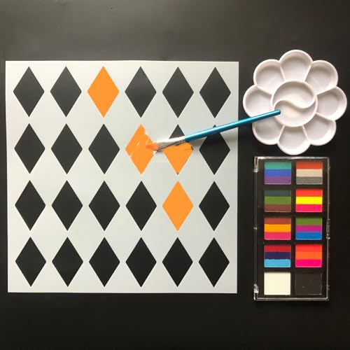Diamonds Stencils for Painting DIY Crafts – 4 PCS Harlequin Pattern Templates in Assorted Sizes for Wall Décor, Wood Projects
