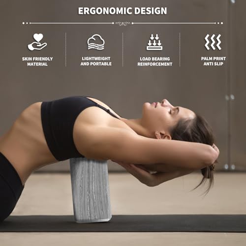 2-Pack Yoga Blocks, High-Density 9"x6"x3" Yoga Brick Foam Blocks Non-Slip EVA Foam Block Yoga Props Accessories for Yoga Pilates Stretching and Meditation - color: Camo Grey