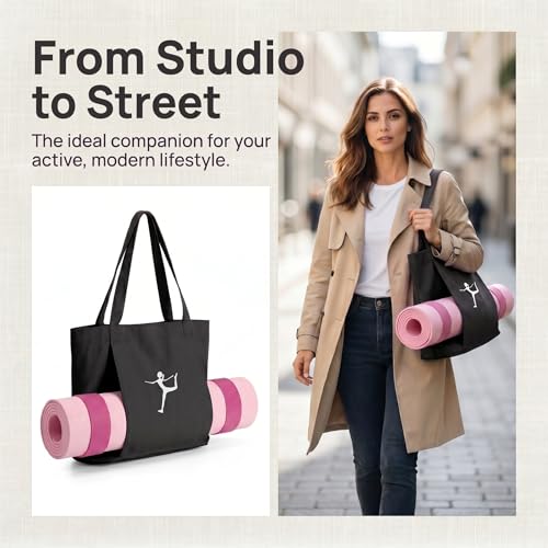 Yoga Bag Canvas Tote Mat Holder Large Gym Pilates Women - color: Black