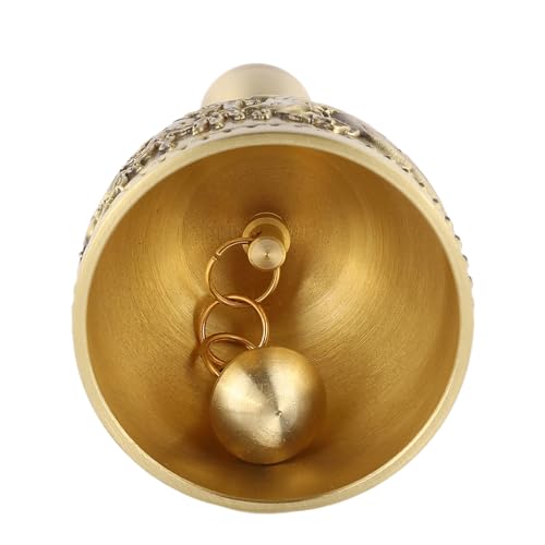 Solid Brass Hand Call Bell 4.7 Inch – Loud Dinner Bell with Elegant Carved Design & Curved Handle for Classroom, Church, School, Wedding, and Meditation